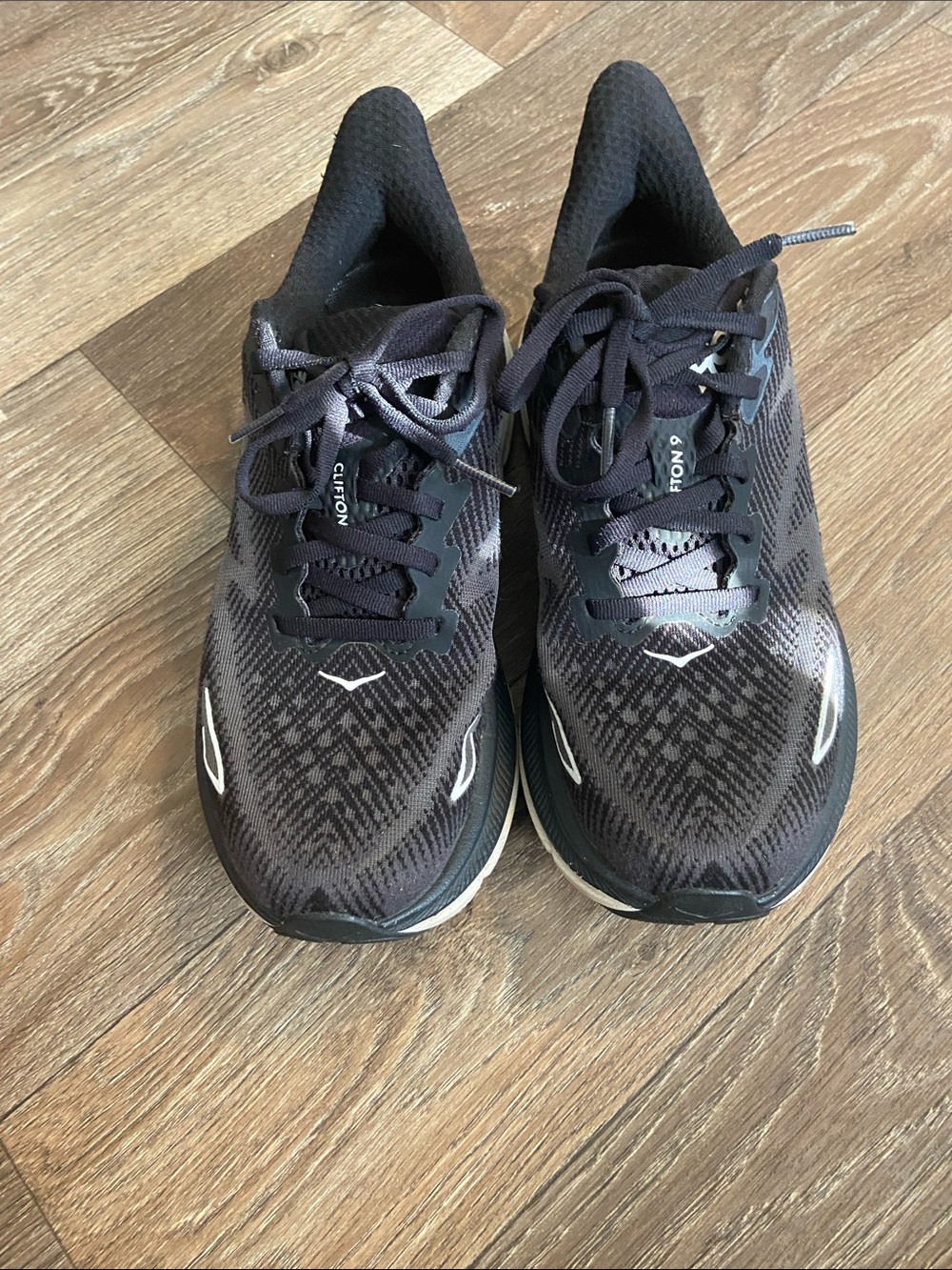Hoka Clifton 9 Women's Running Shoes - Black with White Accents
